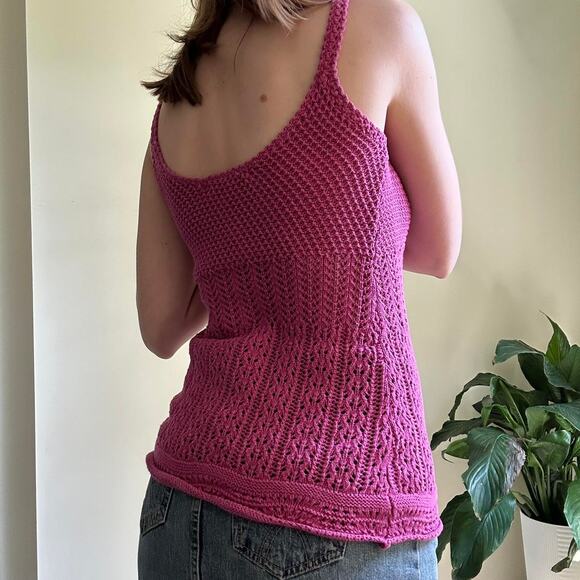 Vintage y2k old navy fuchsia pink crochet boho knitted tank top size small - Picture 3 of 7